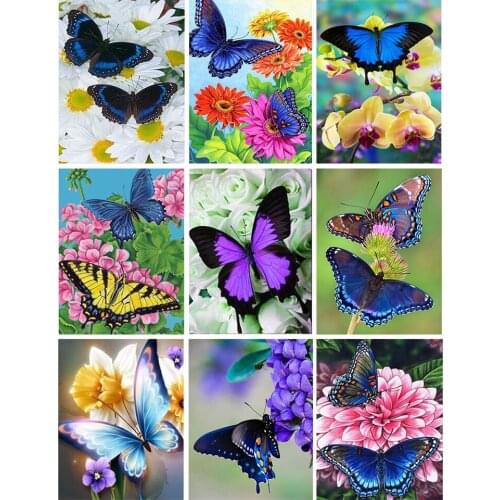 5D DIY Diamond Painting By Number Butterfly Flower Square Cross Stitch Diamond Embroidery Kits Diamond Mosaic Home Decorative