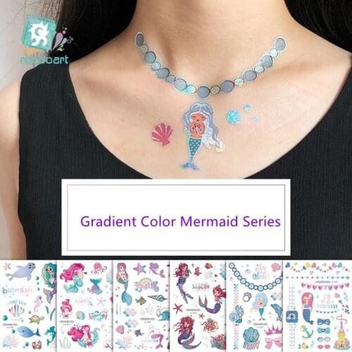 Body Art Laser Gradient Mermaid Necklace Design Water Transfer Waterproof Temporary Tattoo Stickers Tatto For WomenFake Tattoos