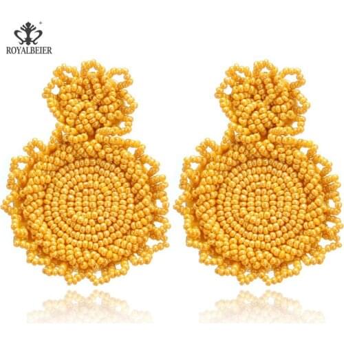 ROYALBEIER Bohemian Female Dangle Earring Long Beads Tassel Earrings Handmade Weaving Boho Statement Fashion Jewelry Ethnic Drop