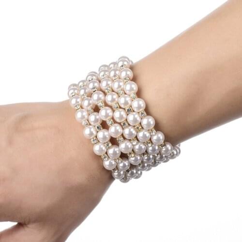 Artificial Pearl Bracelet 7 Rows Pearl Elastic Bracelet Multilayer Pearl Elastic Bracelet Suitable for Wedding Jewelry