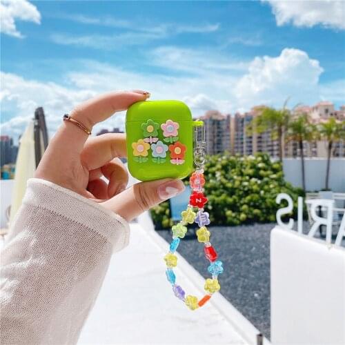 For Airpods Case flower with bracelet Anti-lost protector Wireless Headset Accessories Cover Cute for Girls For airpods Pro Case