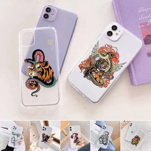 Ilustración De Serpiente Tigre Phone Case For iphone 12 11 mini x xs xr pro max 8 7 6s 6 5 5s 5c se plus Transparent soft