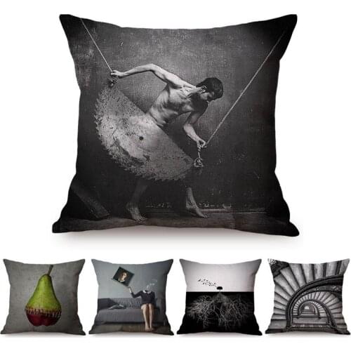Post Modern Art Design Black and White Photography Home Decorative Cushion Cover Funny Cotton Linen Sofa Chair Throw Pillow Case