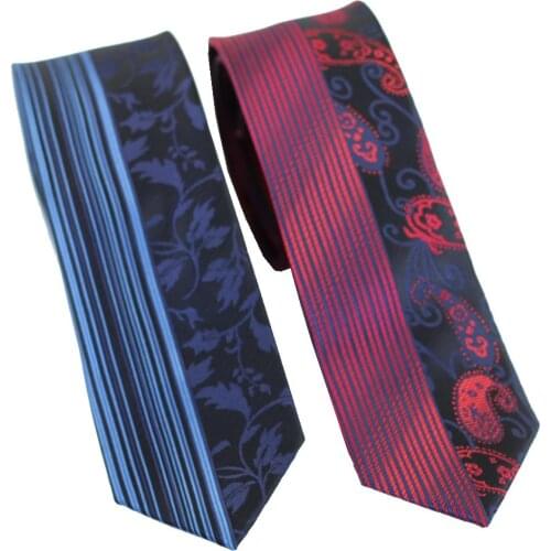 Coachella Ties Stripe Half Paisley Contrast Necktie Microfiber Skinny Tie 6cm