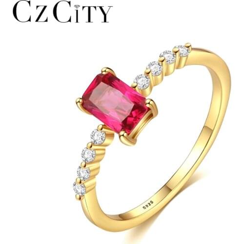 CZCITY Mystic Princess Cutting Topaz Wedding Ring for Women 925 Silver Sterling Bridal Promise Gemstone Ring Fine Jewelry Gifts