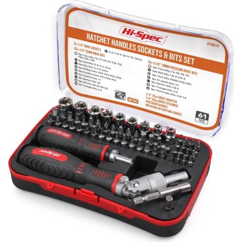Hi-Spec 61pc Ratchet Screwdriver Set Magnetic Handle 1/4 Socket Screwdriver Bits Repair Hand Tool Kits Screw Driver with Case
