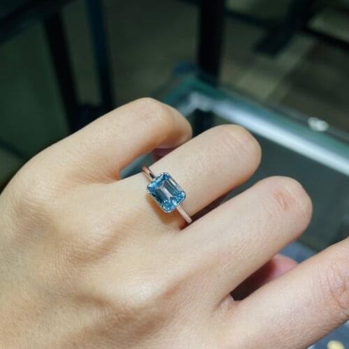 J623 Aquamarine Ring Fine Jewelry Pure 18K Gold Natural Blue Aquamarine 1.55ct Gemstones Fine Rings