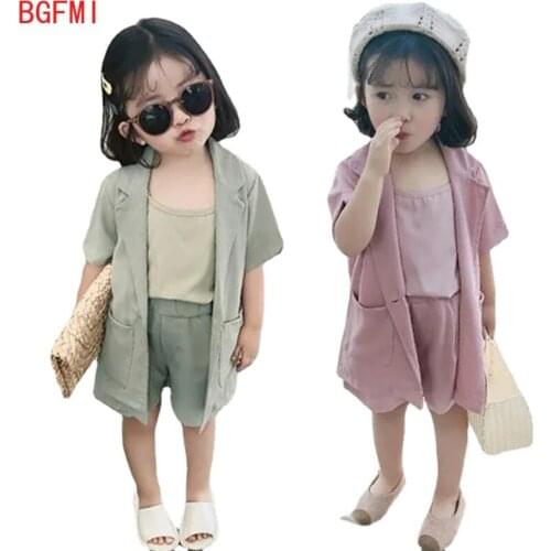 Fashion Baby Girl Clothes Set Vest+Jacket+Shorts 3PCS Infant Toddler Child Clothes Suit Outfits Thin Summer Baby Clothes 1-9 Yrs