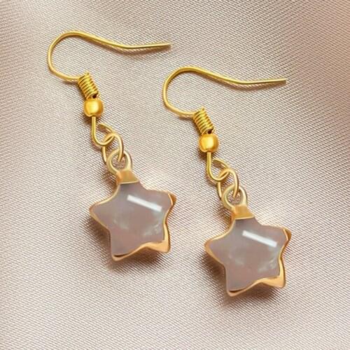 Korean Natural Stone Stars Earrings for Women 2021 Jewelry Luxury Stainless Steel Earrings Wedding Party Valentines Day Gift