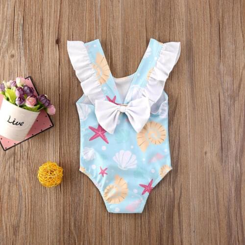 0-3T Newborn Baby Girls Kids Swimwear Cute Bow Ruffles Shell Starfish Print Toddler Bikini Infant Swimsuit Baby Bathing Suit