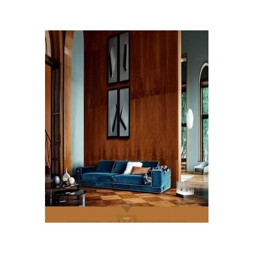 Living room furniture three - person dark blue one-word sofa Italian furniture