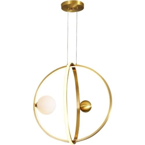 All-copper Ring Glass Ball Pendant Lights for Living Room Modern Dining Room Luxury Modern Led Gold Pendant Lamps Deco Lighting