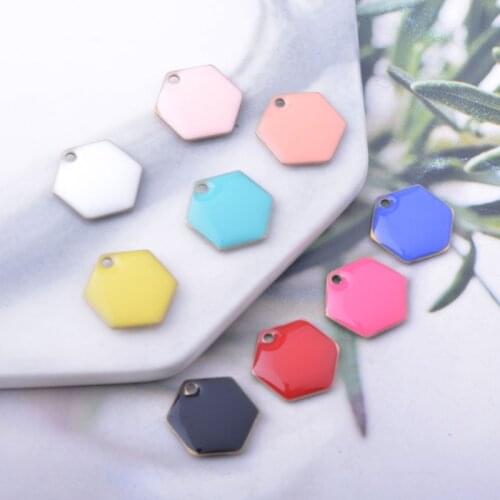 30pcs 11*12mm Copper Geometry Hexagon Charms Both Sided Enamel Pendant DIY Jewelry Earring Making