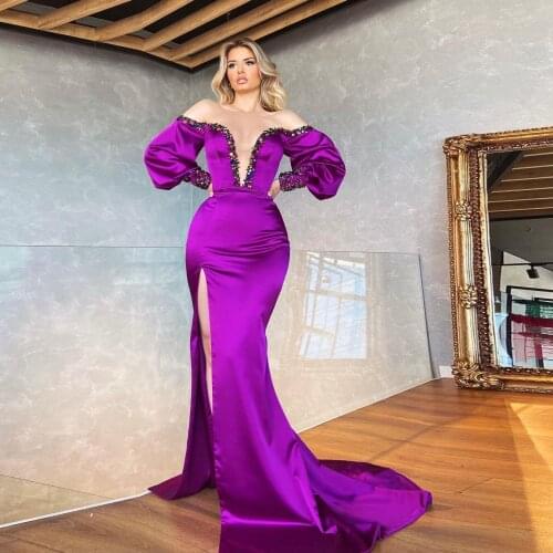 Fashion Elegant Purple Moroccan Caftan Evening Dress Deep V-Neck Summer Dress Special Occasion Saudi Arabia Prom Dress Plus Size