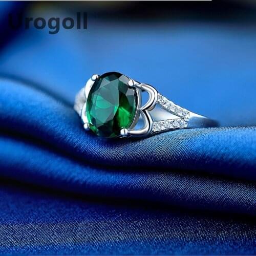 Noble Women Ring Pure 925 Sterling Silver Ring Green Zircon Rhinestone Finger Ring For Wedding Bride Silver Jewelry Accessories