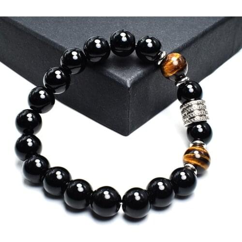 Natural Black Onyx with Tiger eye Stone Beads Men Jewelry Bracelet 12 Constellation Leo Lovers Energy Balance Bracelet