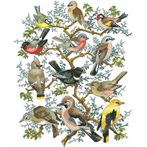 12-266 Birds on the tree 47-56 cross stitch kits single color simple aida fabric white canvas cotton thread embroidery