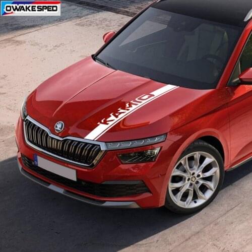 Car Bonnet Hood Stickers For-Skoda KAMIQ Racing Sport Stripes Auto Engine Cover Decor Vinyl Decals Exterior Accessories
