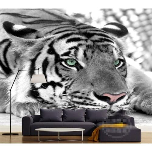 Beibehang Custom Wallpaper Living Room Bedroom Mural Modern personality Black and White Tiger Tigers Mural TV Wall 3d wallpaper