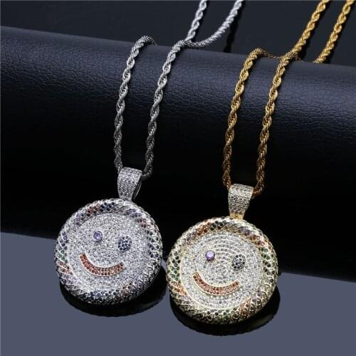 Hip Hop Jewelry Smiling Face Pendant Necklace For Men New Arrival Micro Pave Colorful Zircon Mens Necklace