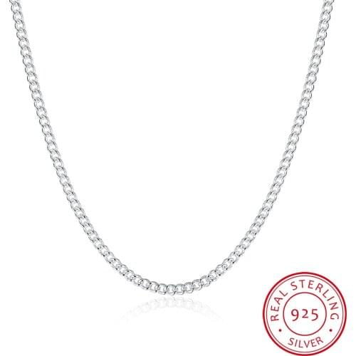 16-24inch Thin Real 925 Sterling Silver 2mm side chain Necklace Women Girls Kids Children 40-60cm Jewelry kolye collares collier