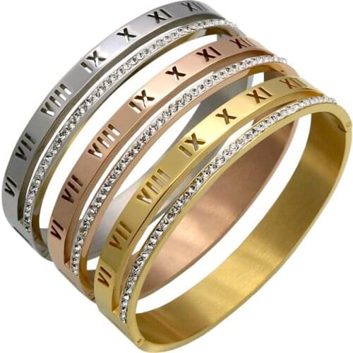 Crystal Roman Numerals Cuff Bracelets & Bangles Women Bijoux Gold Color Rhinestones Arm Pulseira Feminina