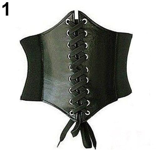 Sexy Vintage Faux Leather Wide Lace Up Waist Slimming Belt Shapewear Corset Body Shaper