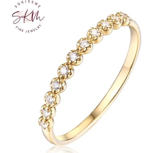 SKM Diamond wedding band women gold wedding band bridal set Thin Dainty diamond ring Half eternity Band Delicate Ring