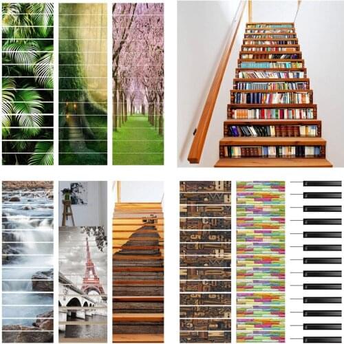 Library Modern 3D Stair Sticker Vinilo Suelo Waterproof Self-adhesive Piano Wallpaper For Staircase Wooden Stairway Wall Decals