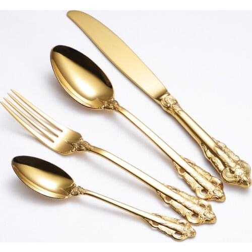 Western Silverware Set 304 Stainless Steel Flatware Set Embossed Cutlery Set Tableware Dinnerware set Fork Knife Drop Shipping