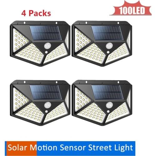 1-4pcs 100LED Outdoor Solar Wall Lamp PIR Motion Sensor Waterproof Light Garden Light Path Emergency Security Light 3 Sided
