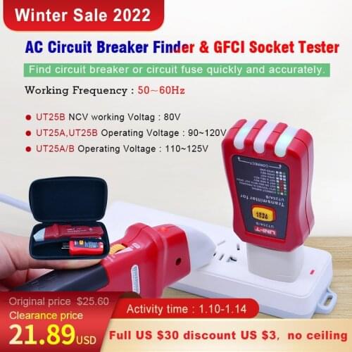 UNI-T Professional Automatic Circuit Breaker Finder Socket Tester Electrician Diagnostic-tool with LED Indicator UT25A
