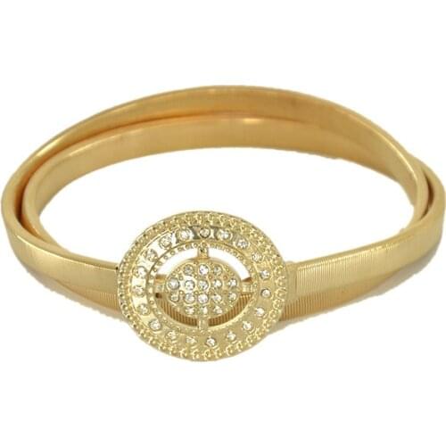 High Quality New Luxury Brands Ladies Rhinestone Crystal Round Buckle Belt Womens Wide Elastic Stretch Belts Accessories