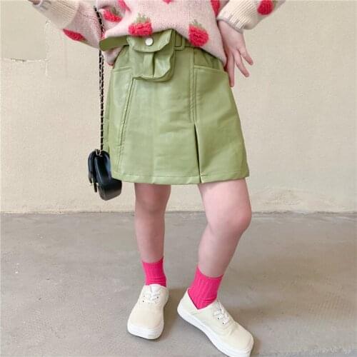2 3 4 5 6 7 Years Toddler Girls Skirts Korean Pocket Leather Skirt For Baby Girl Kids Autumn New Arrival Skirt With Leather Belt