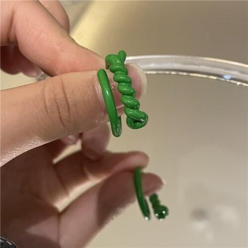 Origin Summer Unique Design Enamel Green Twist Rope Ring for Women Open Adjustable Double-Layer Metal Index Finger Ring Jewelry
