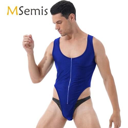 Lingerie Singlet Bodysuit Mens Sleeveless Zipper Front High Cut Jumpsuit U Neck Jumpsuits Playsuit Sport Fitness Leotard Rompers