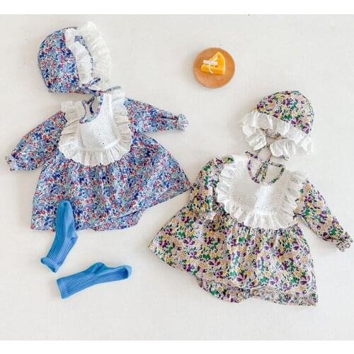 0-3Yrs New Infant Baby Rompers Baby Girls Floral Long Sleeve Clothes Rompers And Hat Spring Autumn Baby Girls Rompers
