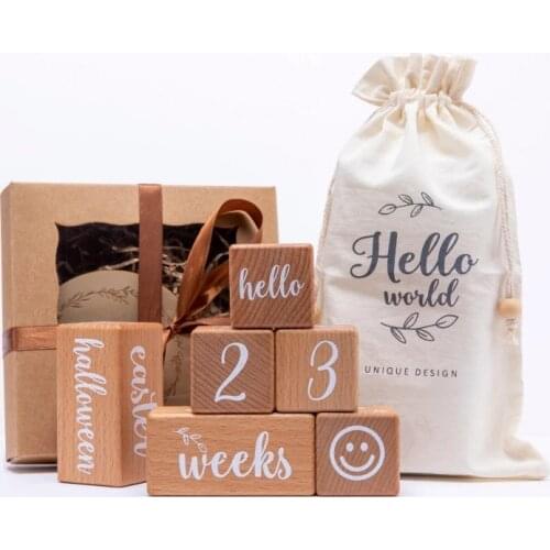 1set Baby Milestone Memorial Monthly Wooden Block Photography Month Sticke Newborn Commemorative Age Card Photo Accessories