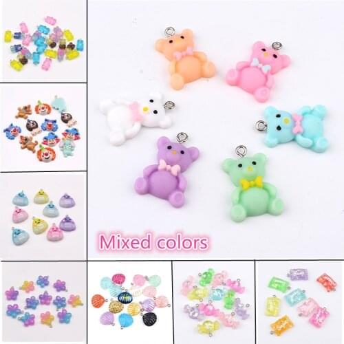 10pcs Mixed New Cute Small Cat Bear Rice Ball Candy Flower Resin Earring Charms Shell Bracelet Pendant Connector Jewelry Make