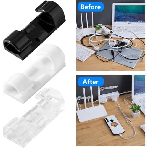 20/60Pcs Pack Self Stick Line Cable Clip Organizer Cord Fixer Tidy Management Fastener Desktop Wall Wire Holder Telephone Winder