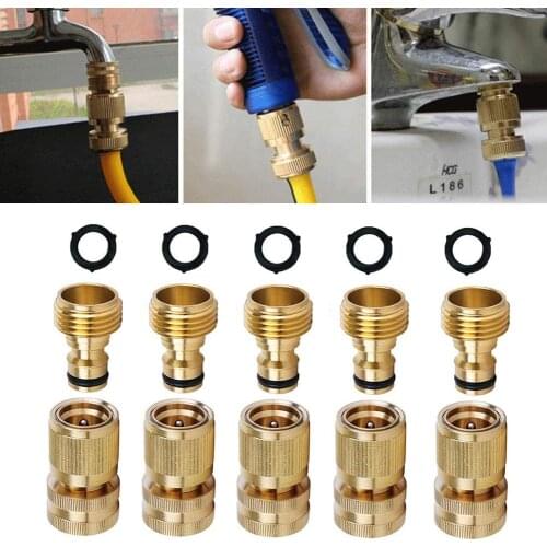 5 Sets Brass 3/4 Inch Quick Fit Female Male Valve Connector for Garden Hose Accessories Swt