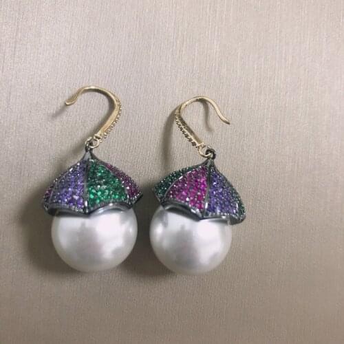 Bilincolor Fashon Rainbow Umbrella Top Big White Pearl Earring for Women