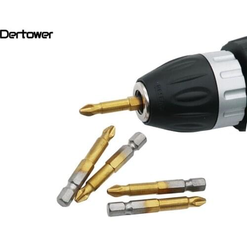 5Pcs Titanium Coated 1/4" Hex Shank PH2 50mm Anti Slip Electric Screwdriver Bits