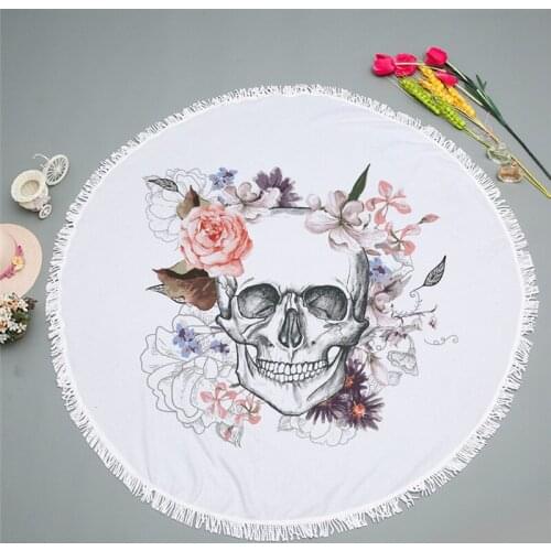 Large Bath Towel for Beach Thick Round Sugar Skull Printed Beach Towel Quick Compressed Towel Tapestry Mat 150*150CM