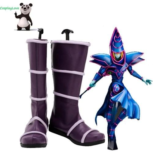 CosplayLove Yu-Gi-Oh! Black Dark Magician Purple Cosplay Shoes Long Boots Leather Hand Custom Made For Christmas Halloween