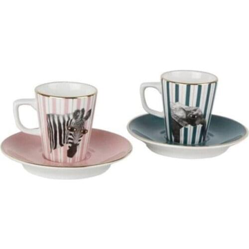 Wild Life Elephant Zebra Coffee Team 4 Piece 75cc