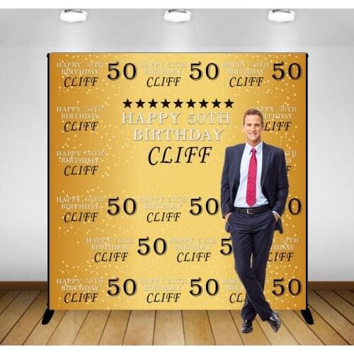 Custom 50th 30th 40th Gold Wall background polyester or Vinyl cloth High quality Computer print birthday photo backdrop