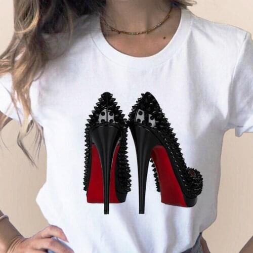 Popular Luxury Blue Crystal Heels Print T-shirt Women 2020 New Summer Vogue T Shirt Harajuku Hip Hop Punk Tshirt,Drop Ship