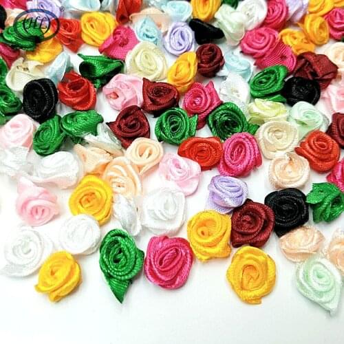 HL 60pcs 15mm Ribbon Rose Flowers DIY Appliques Wedding Decorations Crafts Supplies Lots Colors