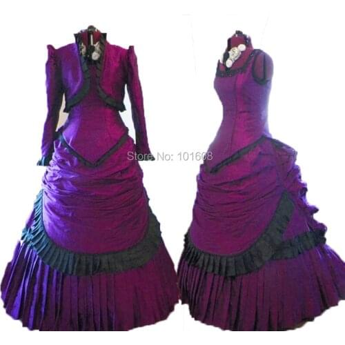 Tailored!Purple taffeta French Duchess Civil war Theatre Southern Belle DRESS Tartan Victorian Colonial dresses HL-281